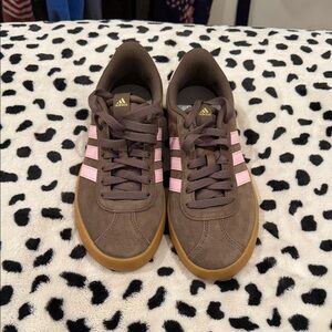 Adidas Brown Sneakers with Pink Accents